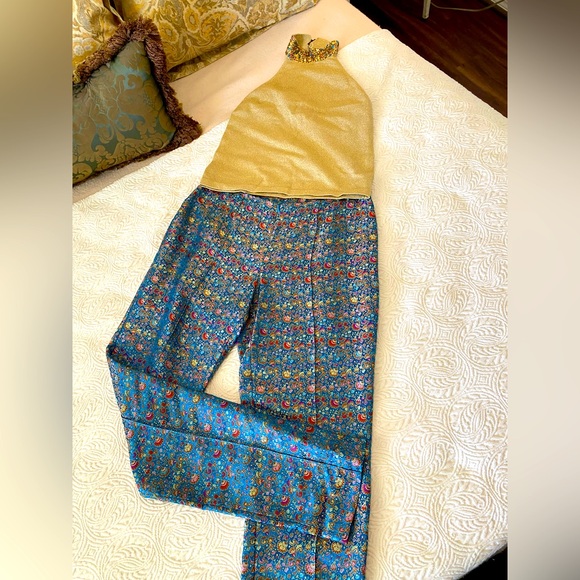 Yansi Fugel VINTAGE Blue silk cigarette leg evening pants. Size 6. Pristine EUC - Picture 9 of 11